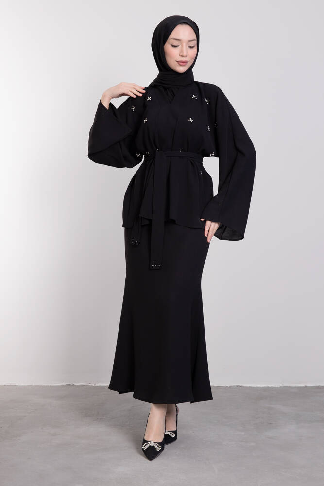 Taşlı Etekli İkili Takım Siyah 