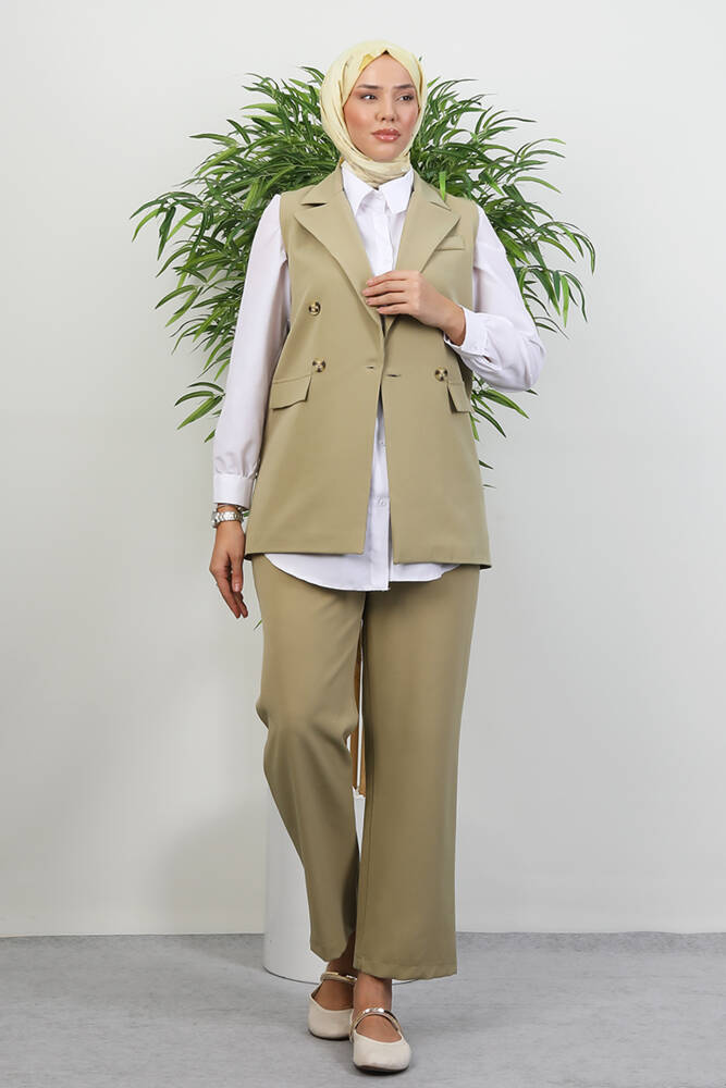 Tomris Yelekli Takım Soft Yeşil - LAMİAGİYİM