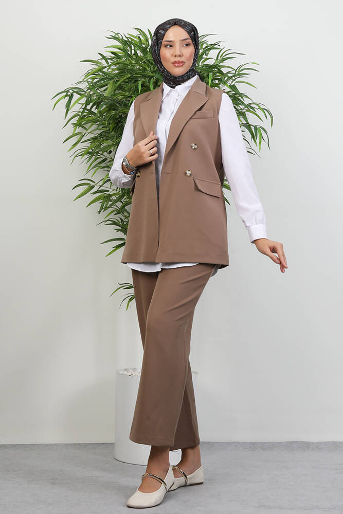 Tomris Yelekli Takım Vizon - LAMİAGİYİM