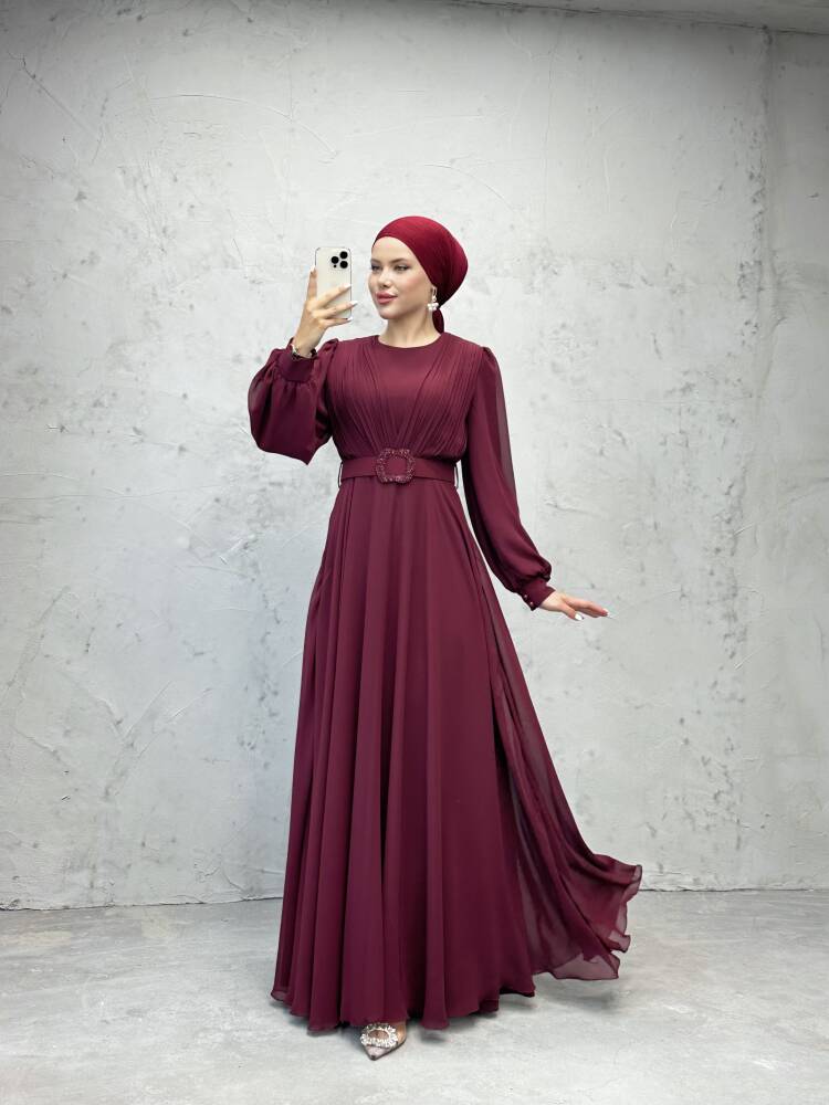 Tuğba Şifon Elbise Bordo - LAMİAGİYİM