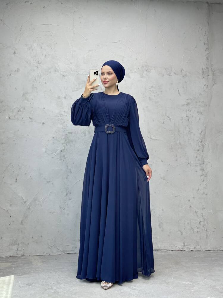 Tuğba Şifon Elbise Lacivert - LAMİAGİYİM