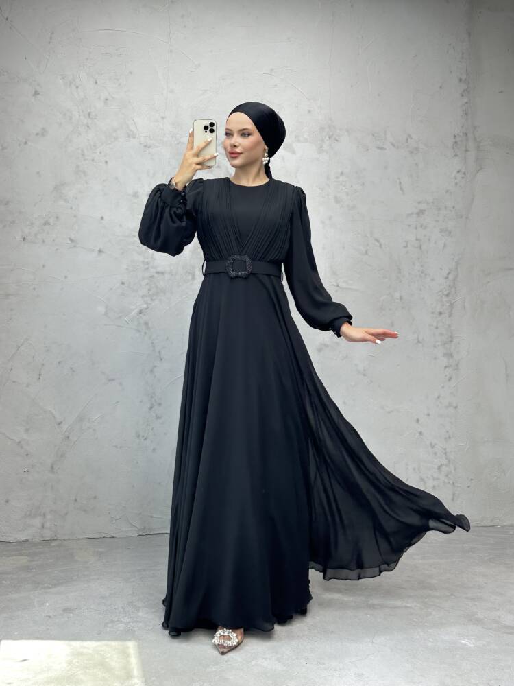 Tuğba Şifon Elbise Siyah - LAMİAGİYİM