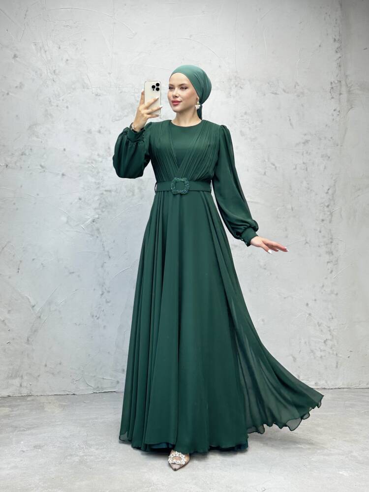 Tuğba Şifon Elbise Zümrüt - LAMİAGİYİM