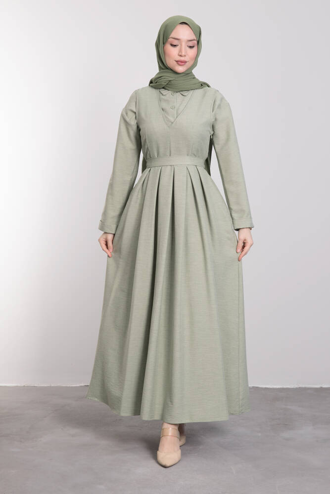 Tunik Parçalı V Yaka Elbise Soft Yeşil - LAMİAGİYİM