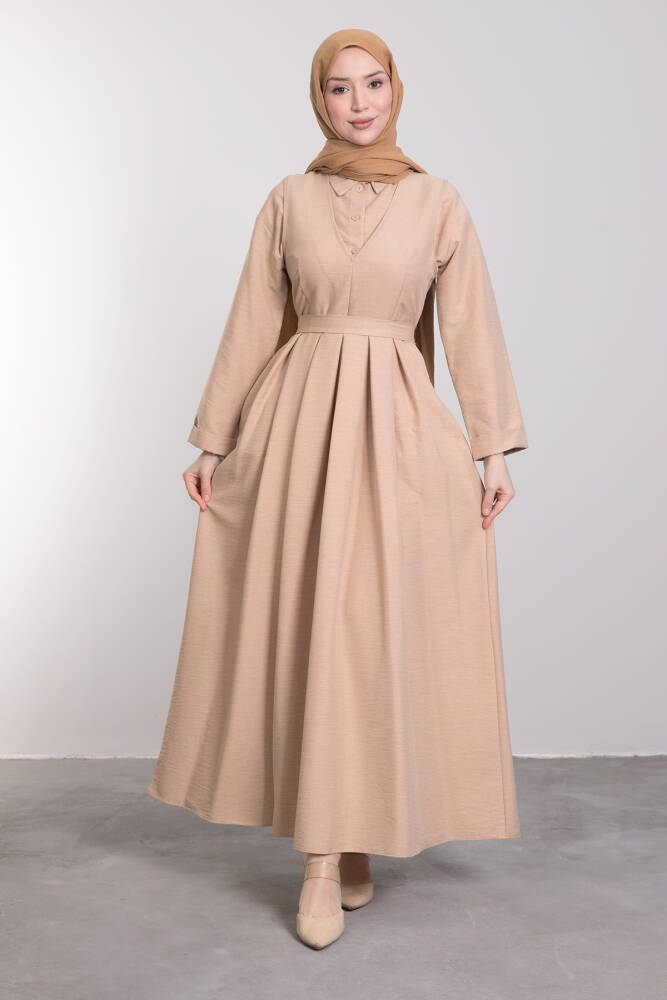 Tunik Parçalı V Yaka Elbise Vizon - LAMİAGİYİM