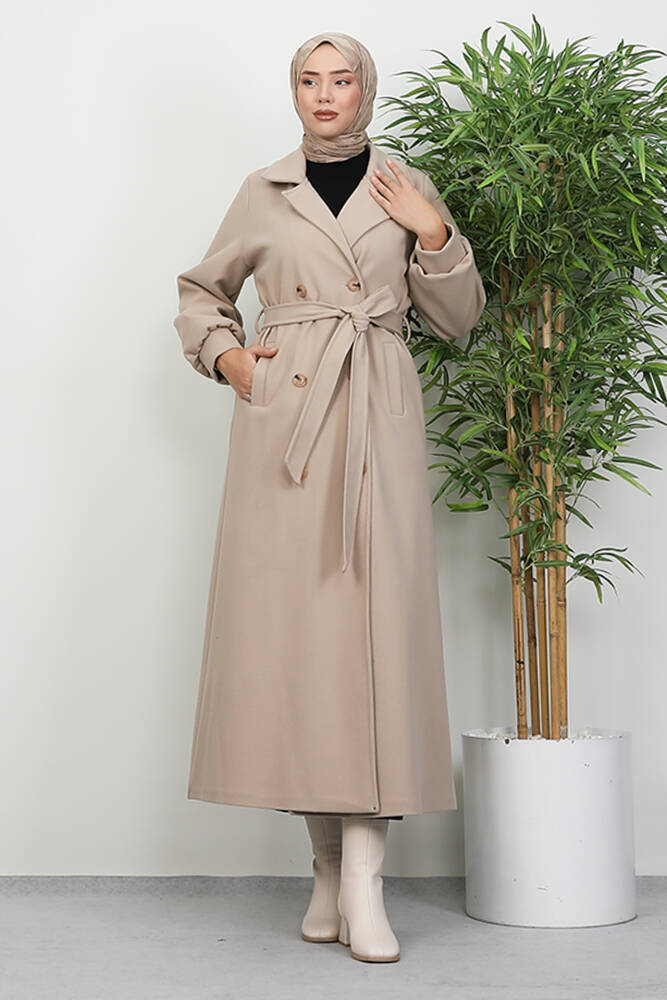 Uzun 6 Düğmeli Kaban Bej - LAMİAGİYİM