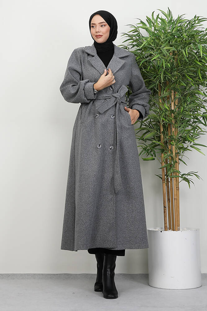 Uzun 6 Düğmeli Kaban Koyu Gri - LAMİAGİYİM