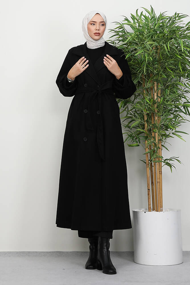 Uzun 6 Düğmeli Kaban Siyah - LAMİAGİYİM