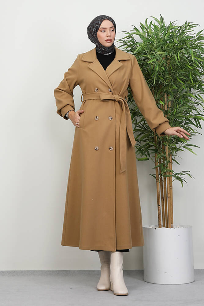 Uzun 6 Düğmeli Kaban Sütlükahve - LAMİAGİYİM