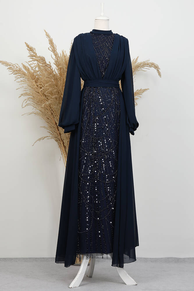 Yakamoz Taşlı Abiye Lacivert - LAMİAGİYİM