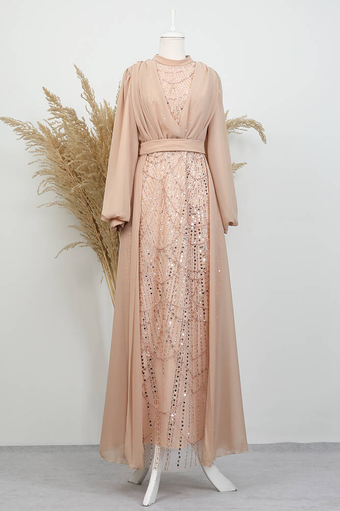 Yakamoz Taşlı Abiye Sütlükahve - LAMİAGİYİM