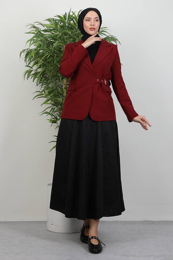 Yandan Kemerli Ceket Bordo - LAMİAGİYİM
