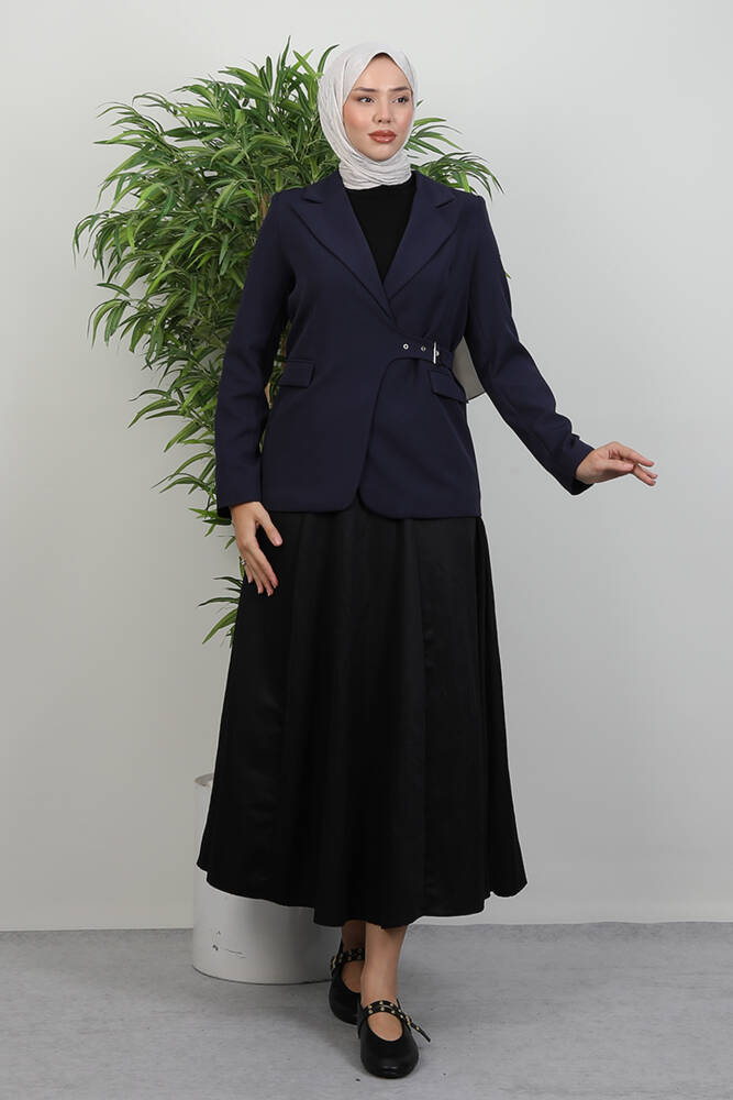 Yandan Kemerli Ceket Lacivert - LAMİAGİYİM