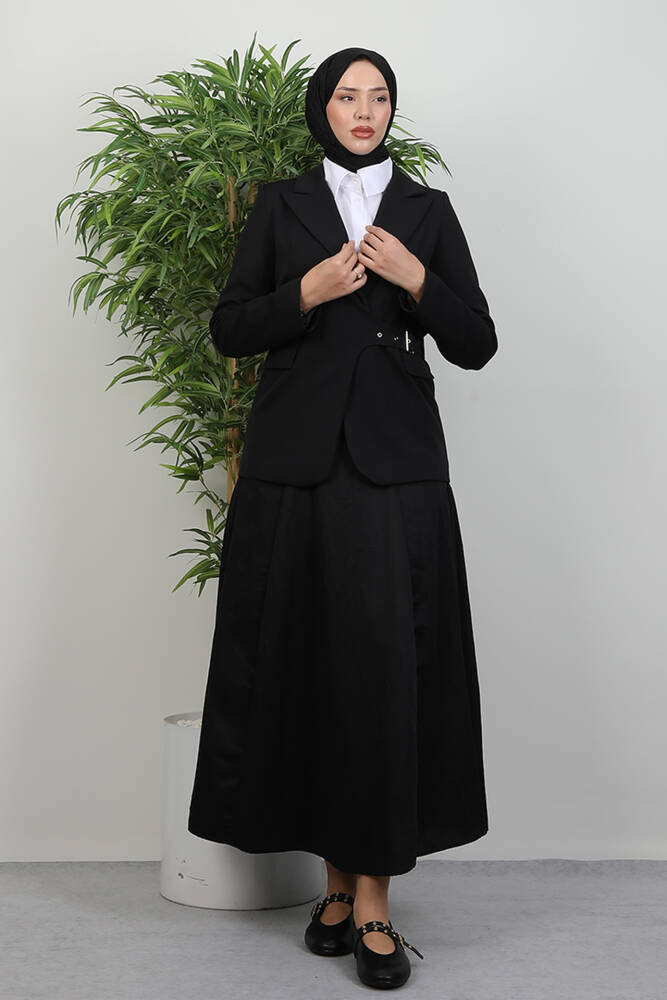 Yandan Kemerli Ceket Siyah - LAMİAGİYİM