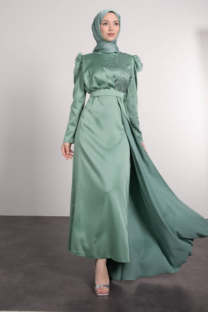 Yanı Detaylı Abiye Mint - LAMİAGİYİM