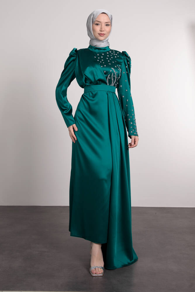 Yanı Detaylı Abiye Zümrüt - LAMİAGİYİM