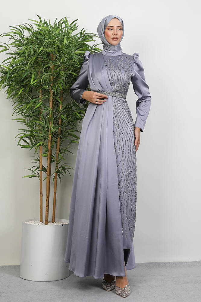 Yonca Pelerin Abiye Gri - LAMİAGİYİM