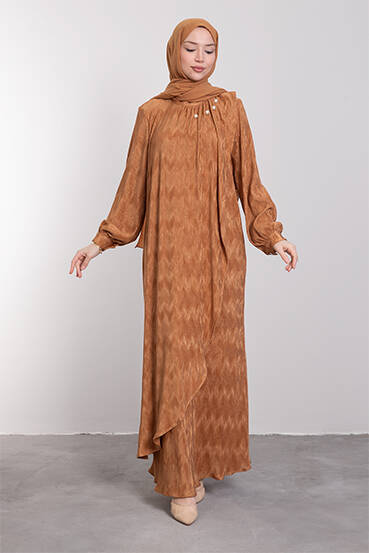 Zikzak Desenli Elbise Bakır - LAMİAGİYİM