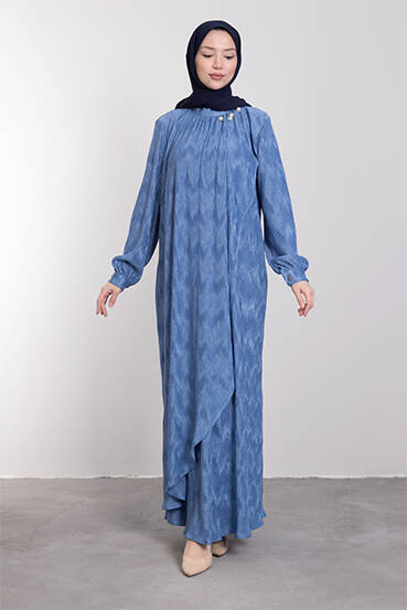 Zikzak Desenli Elbise Mavi - LAMİAGİYİM