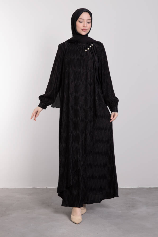 Zikzak Desenli Elbise Siyah - LAMİAGİYİM