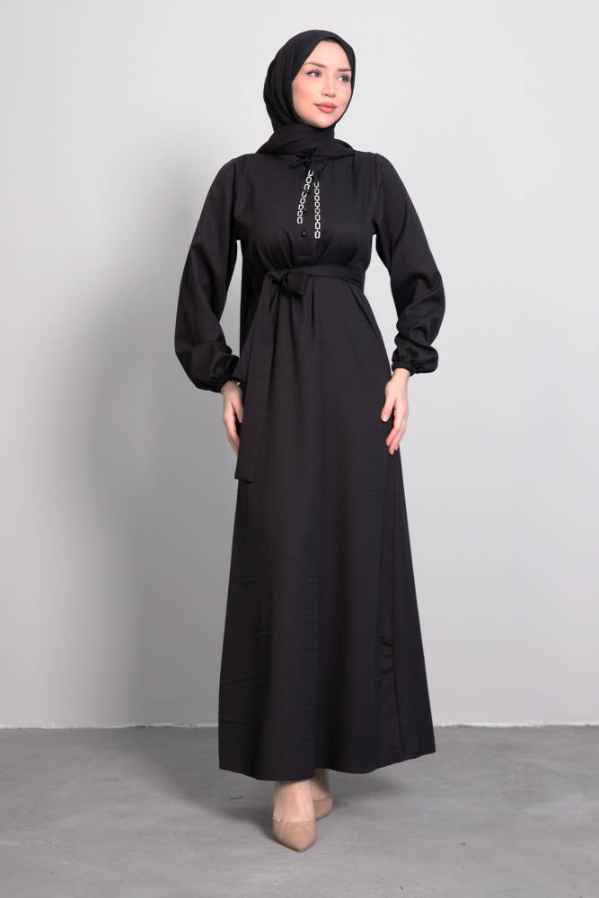 Zincir Düğme Detay Elbise Siyah - LAMİAGİYİM